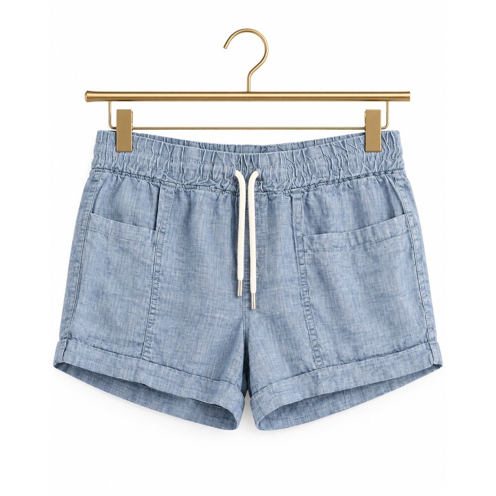 Gorpcore Minimalist Linen Pull-On Shorts Chambray Blue Athleta Cabo Size 8